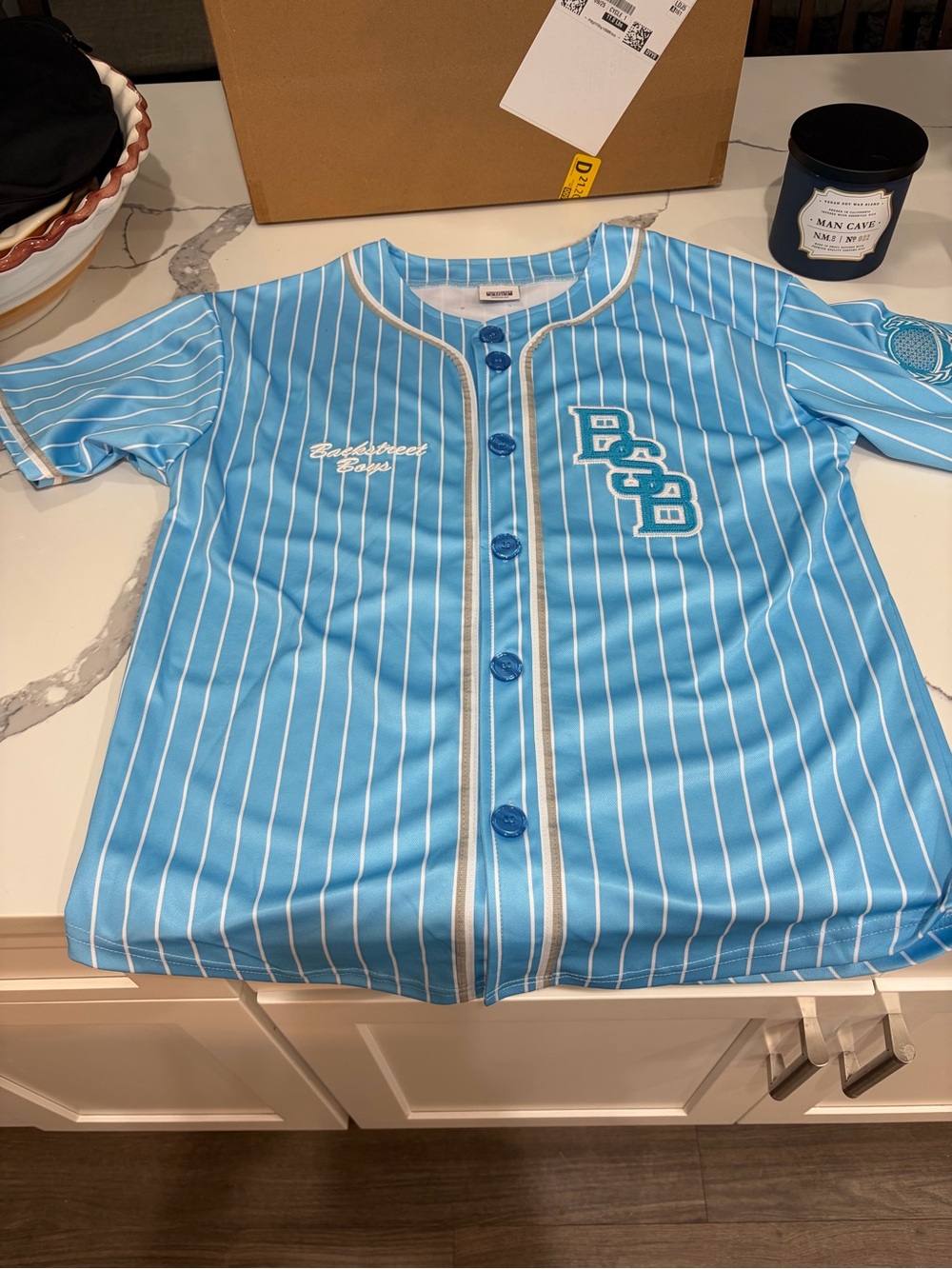 Backstreet Boys Millennium Light Blue Pinstripe Women's Baseball Jersey